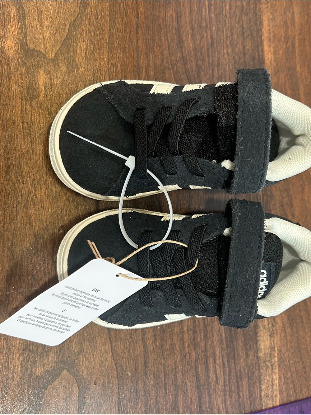 New adidas Kids Black and White Low-Top Sneakers with Hook Strap 5